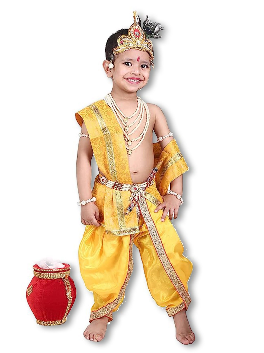

RAJ FANCY DRESSES Kids Shri Krishna Clothing Set With Accessories, Yellow