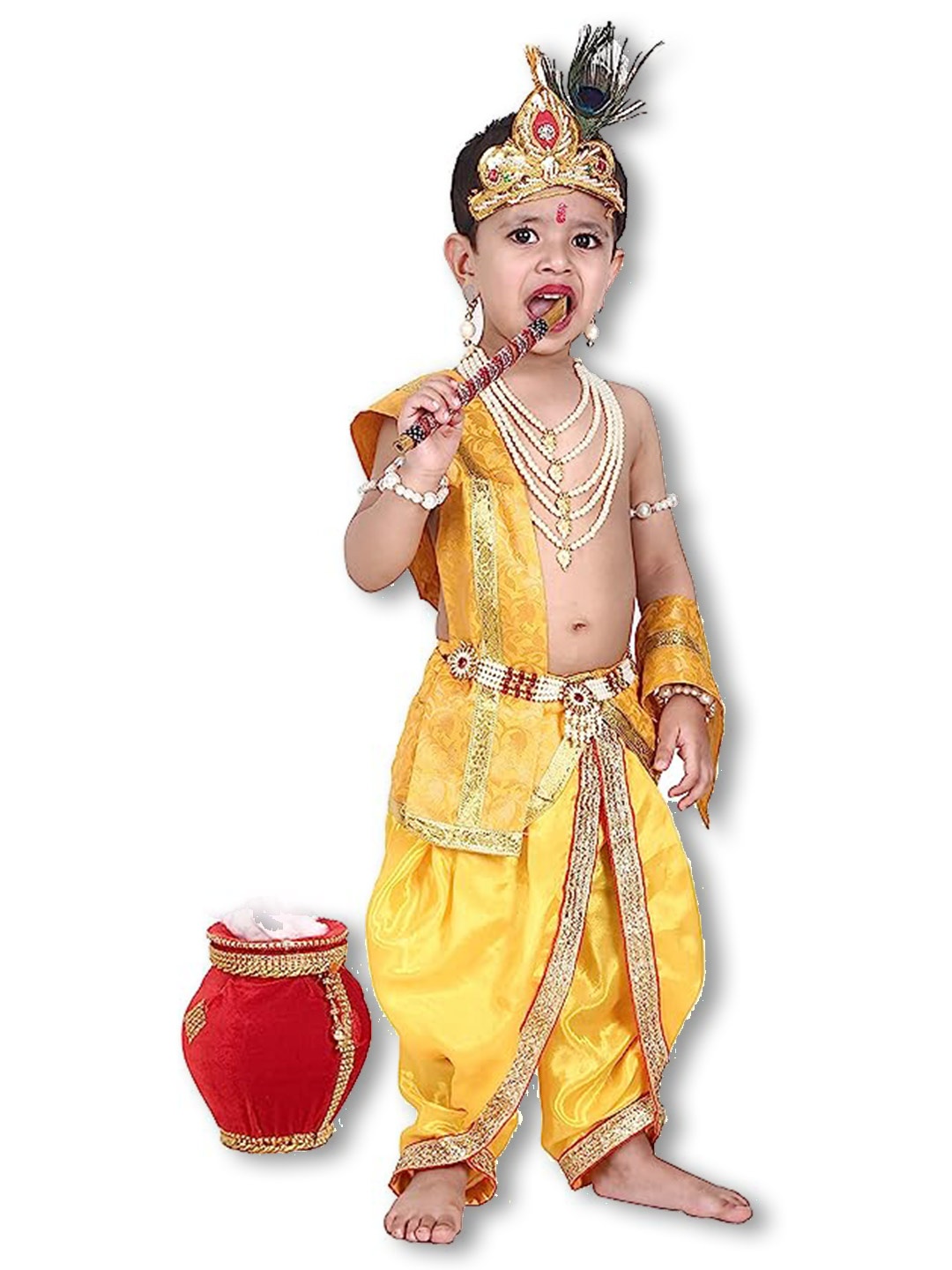 

RAJ FANCY DRESSES Kids Shri Krishna Clothing Set With Accessories, Yellow