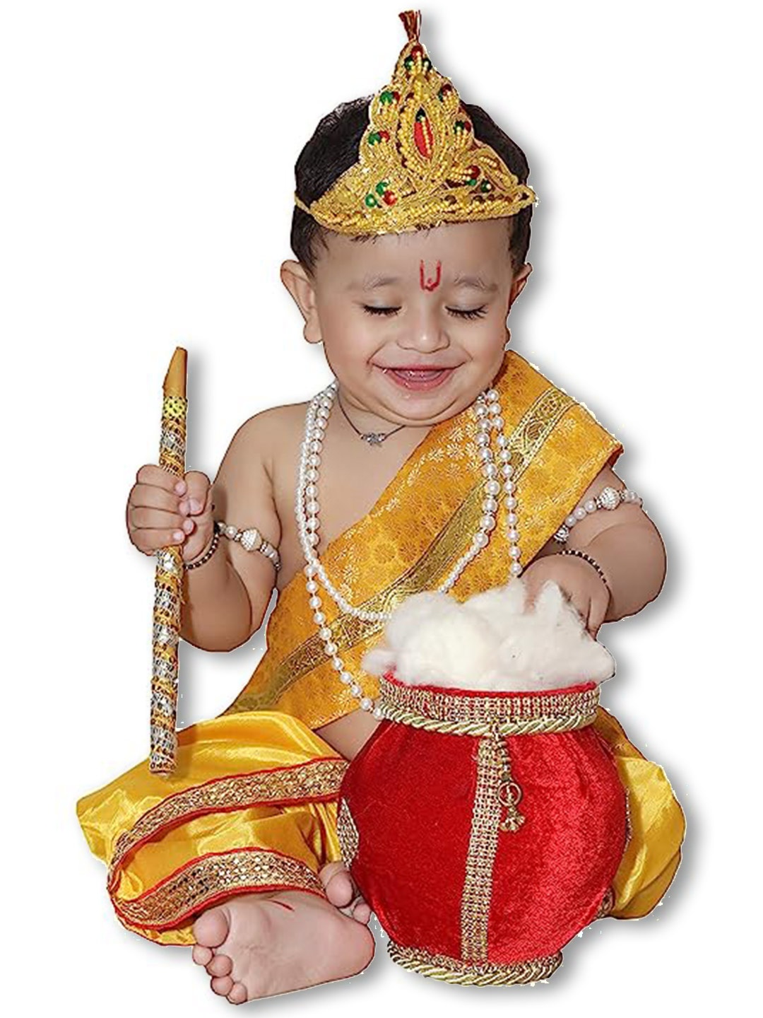 

RAJ FANCY DRESSES Kids Shri Krishna Clothing Set With Accessories, Mustard