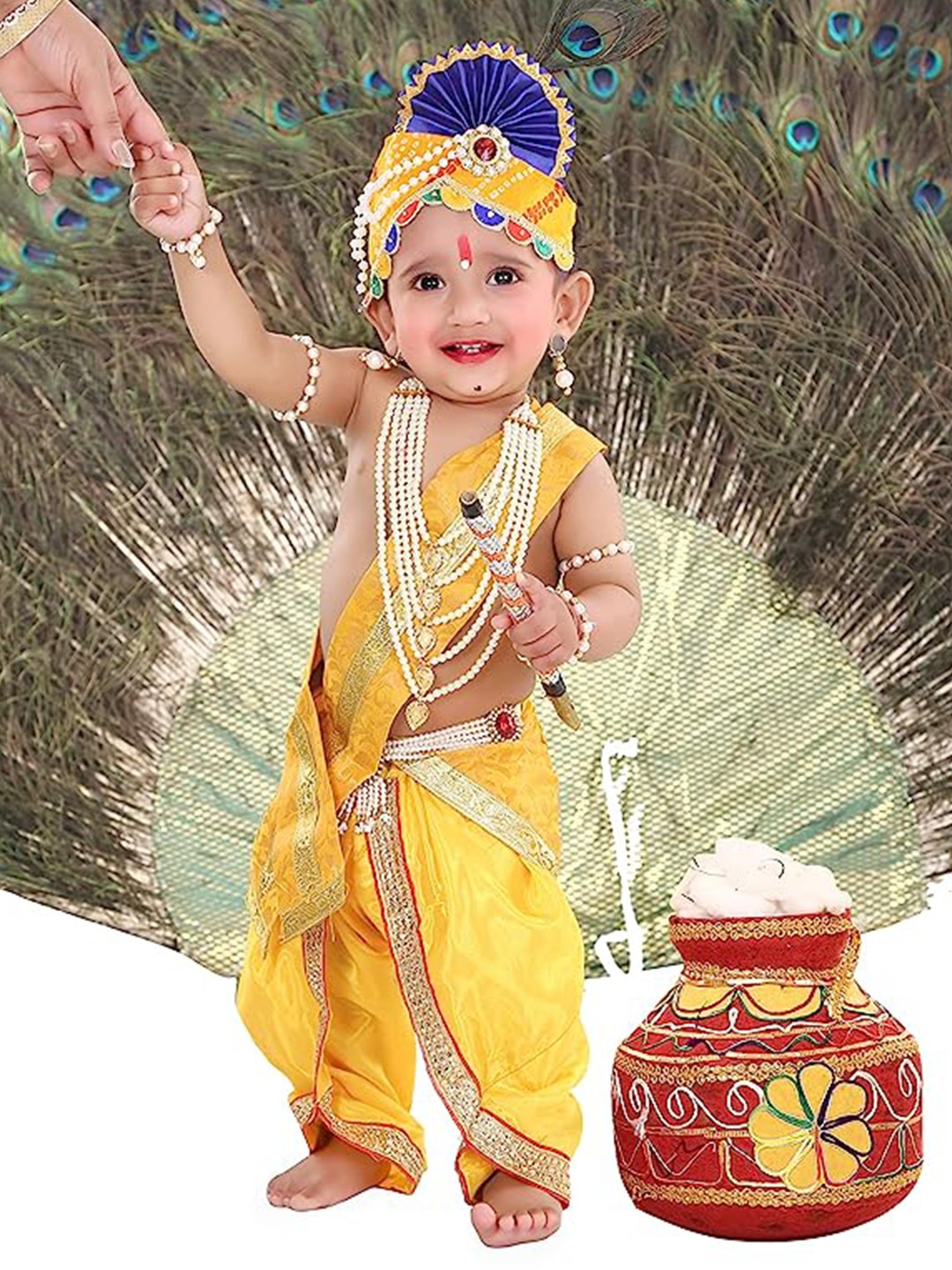 

RAJ FANCY DRESSES Kids Shri Krishna Clothing Set With Accessories, Yellow