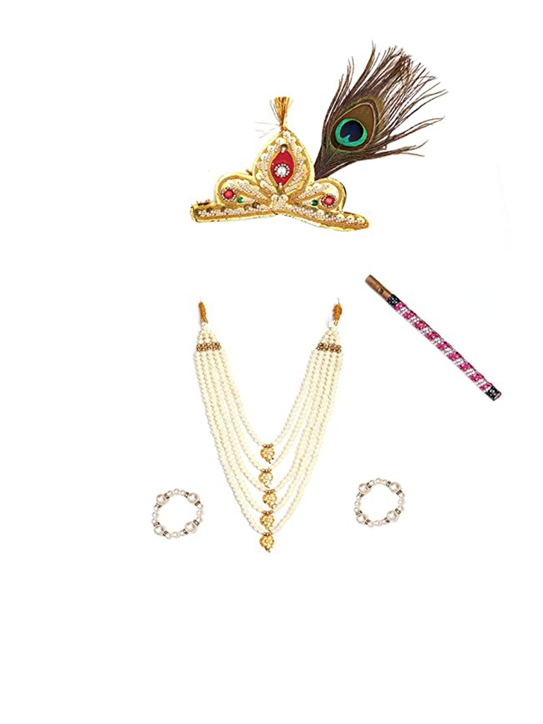 

RAJ FANCY DRESSES Kids Shri Krishna Clothing Set With Accessories, White