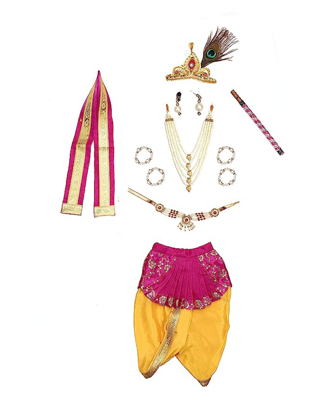 

RAJ FANCY DRESSES Kids Shri Krishna Clothing Set With Accessories, Magenta