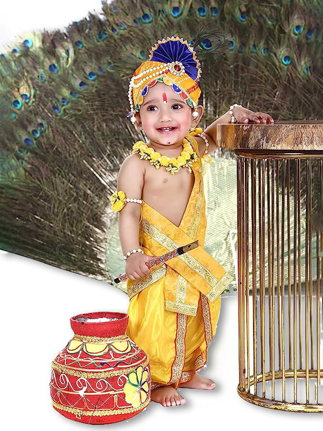 

RAJ FANCY DRESSES Kids Shri Krishna Clothing Set With Accessories, Yellow
