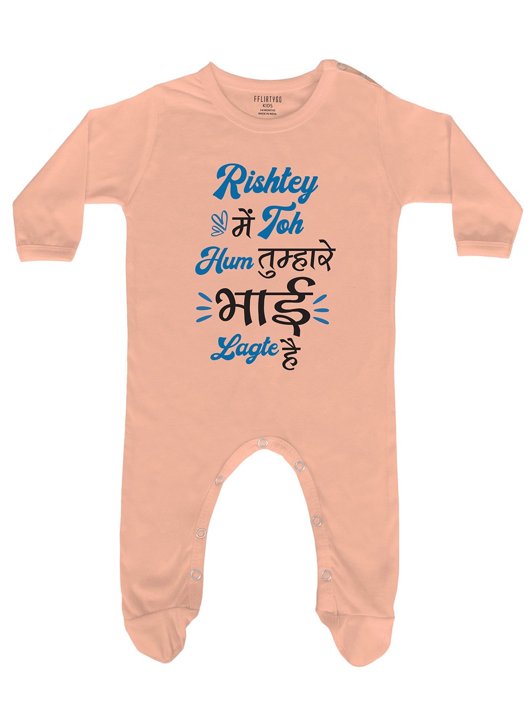 

FflirtyGo Infants Typography Printed Pure Cotton Sleepsuit, Peach