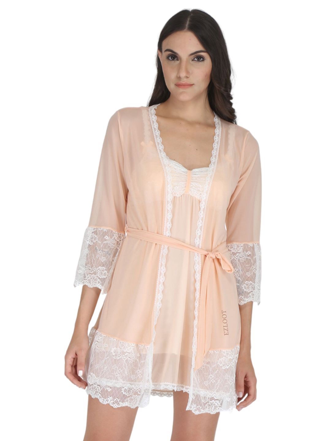 

EZLOOT Self Design Baby Doll With Robe, Peach