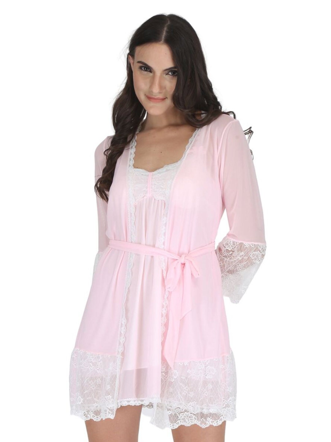 

EZLOOT Self Design Baby Doll With Robe, Pink