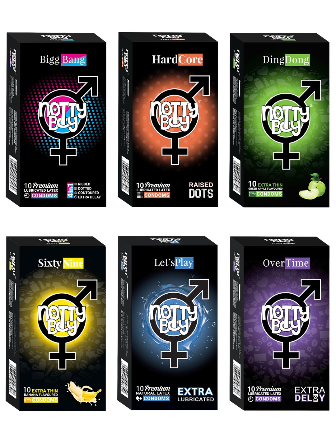 

noTTy Boy Set of 6 Flavored Premium Condoms - 10 pcs each, Black