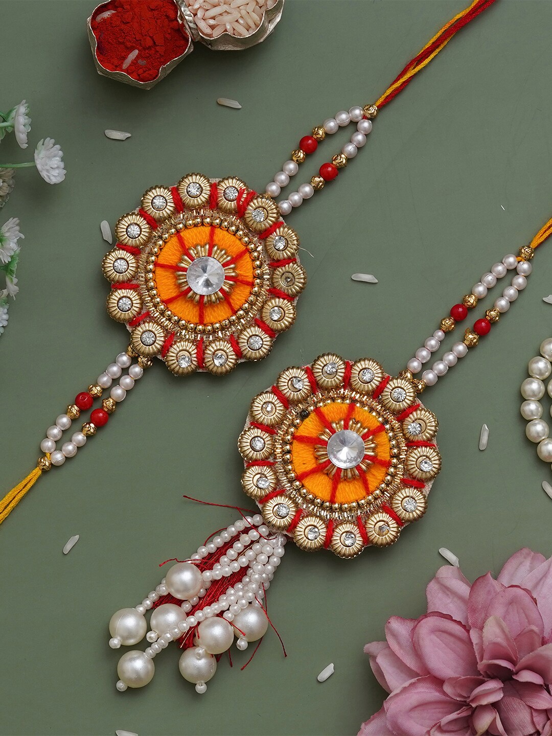 

eCraftIndia Set Of 2 Bhaiya Bhabhi Rakhis, Red