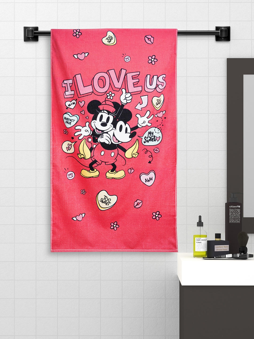 

SPACES Disney Mickey Red & White Printed 380 GSM Pure Cotton Bath Towel