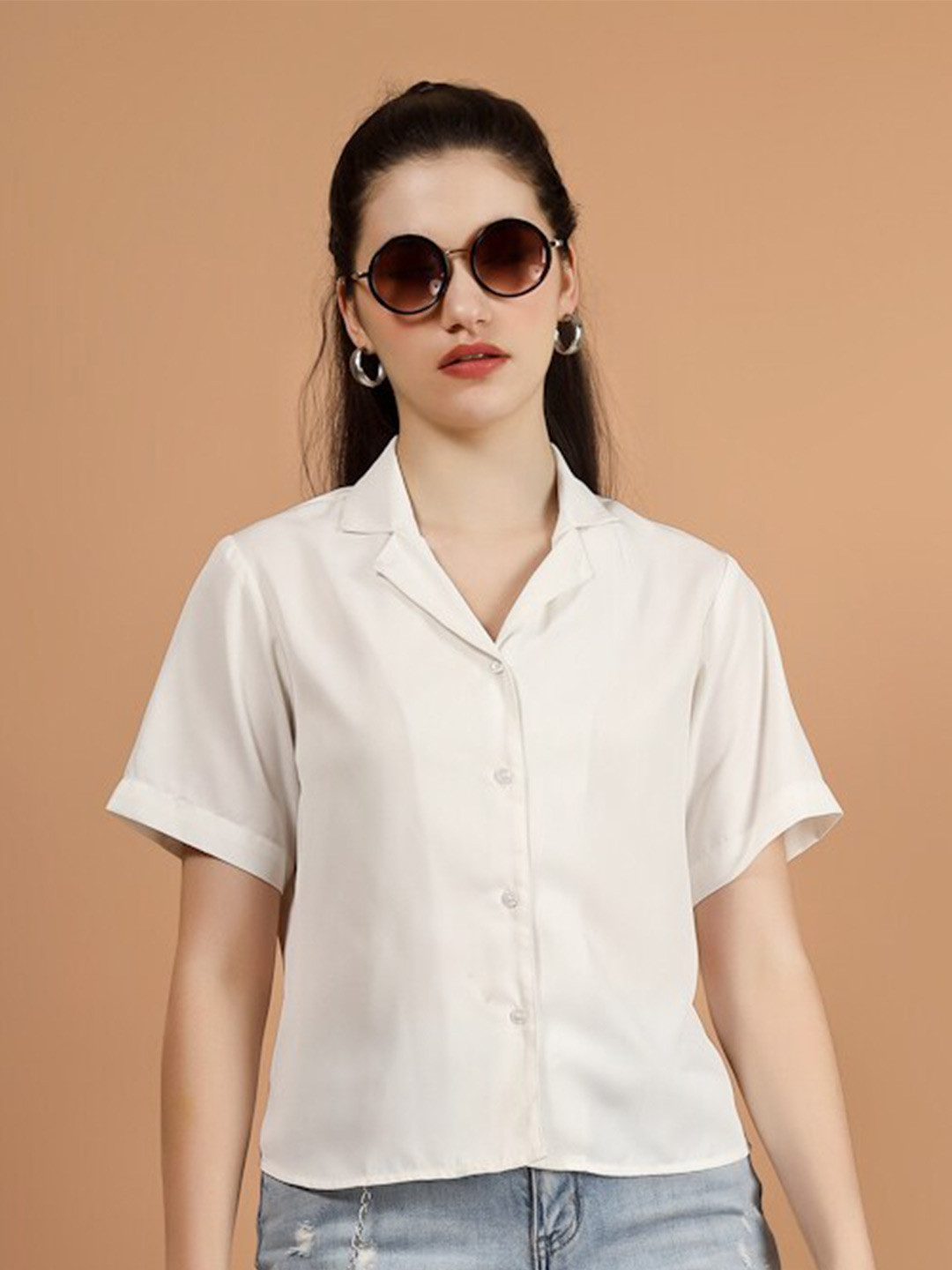 

angloindu Women White Opaque Casual Shirt