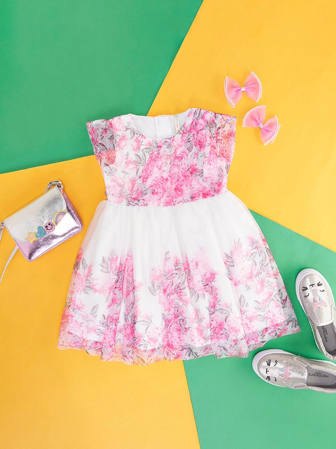 

Pantaloons Junior Girls Floral Printed Cotton Fit & Flare Dress, Off white