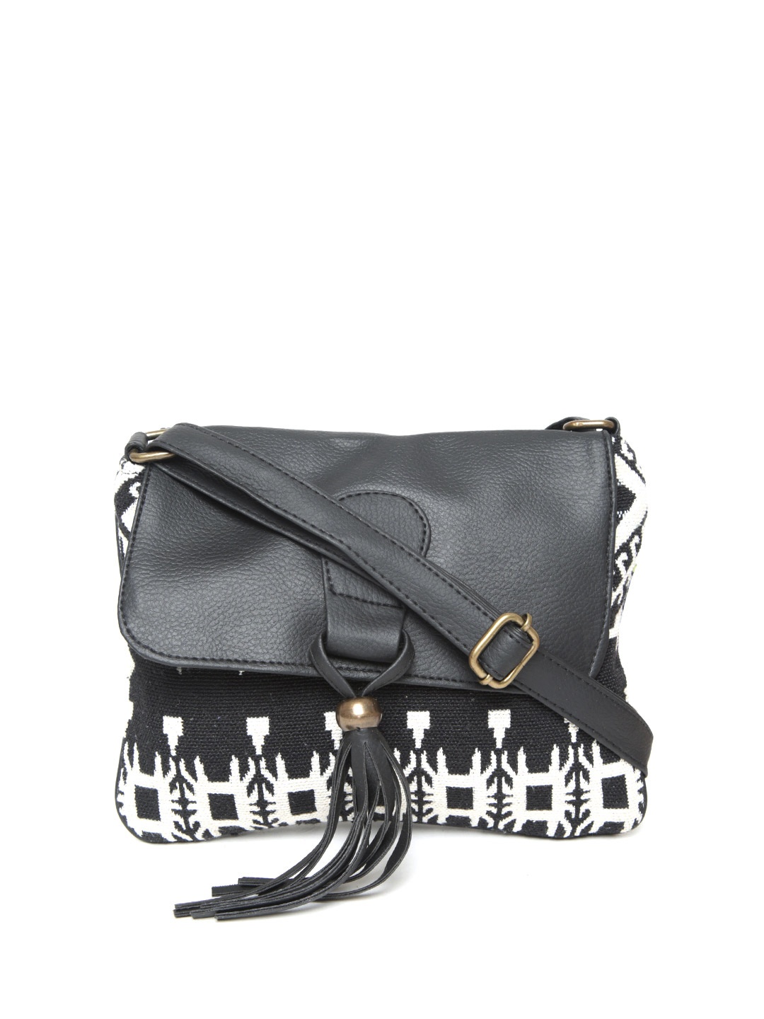 

Kanvas Katha Black & Off-White Self-Design Sling Bag