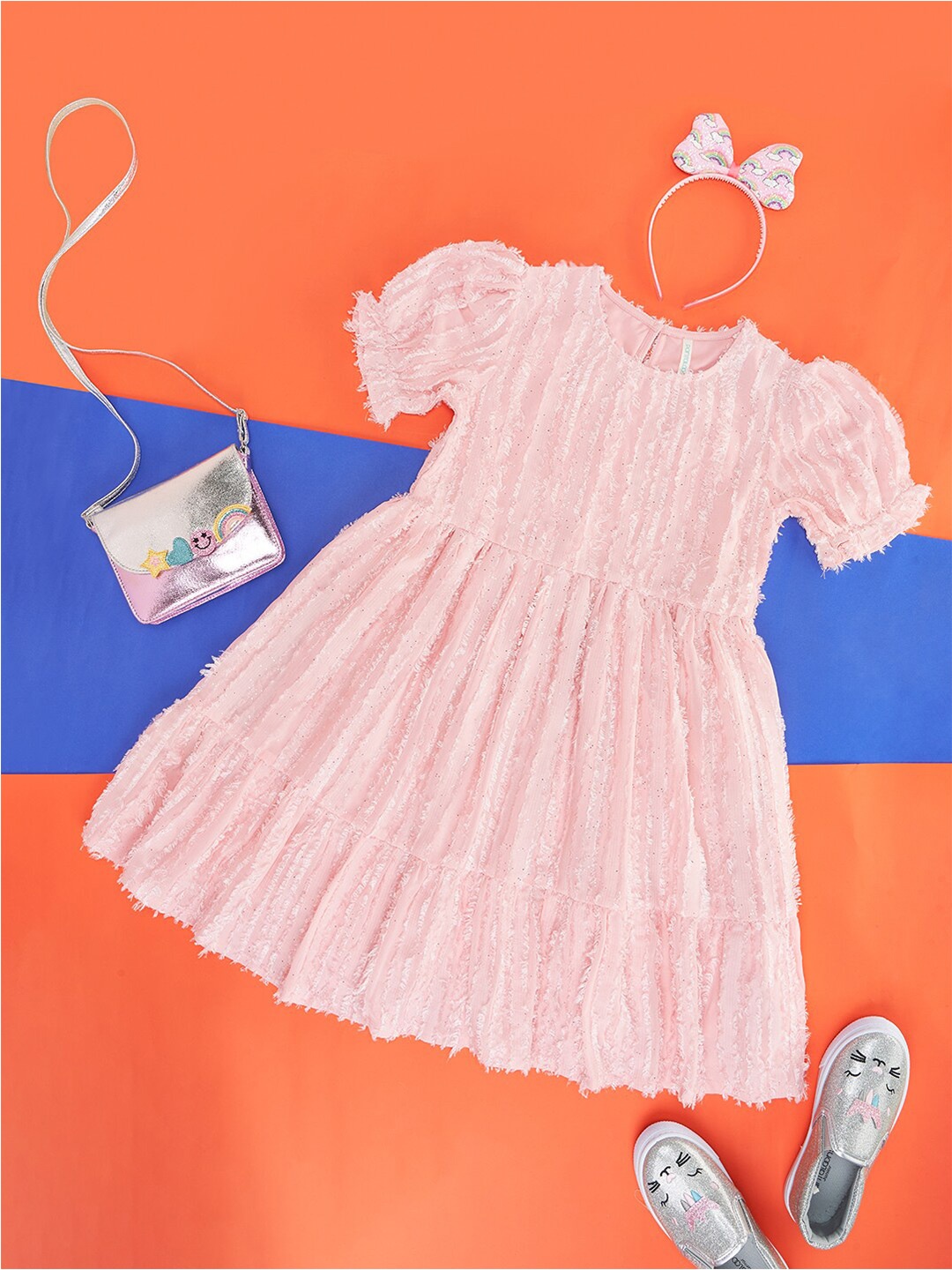 

Pantaloons Junior Girls Self Design Cotton Fit & Flare Dress, Pink