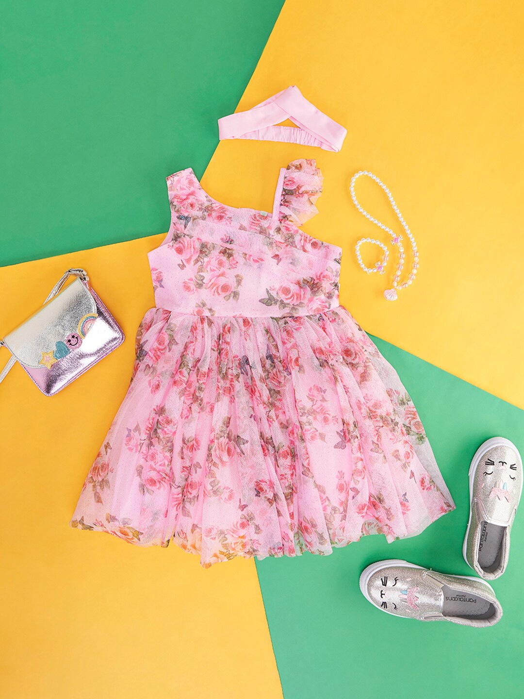 

Pantaloons Junior Girls Floral Printed Cotton Fit & Flare Dress, Pink