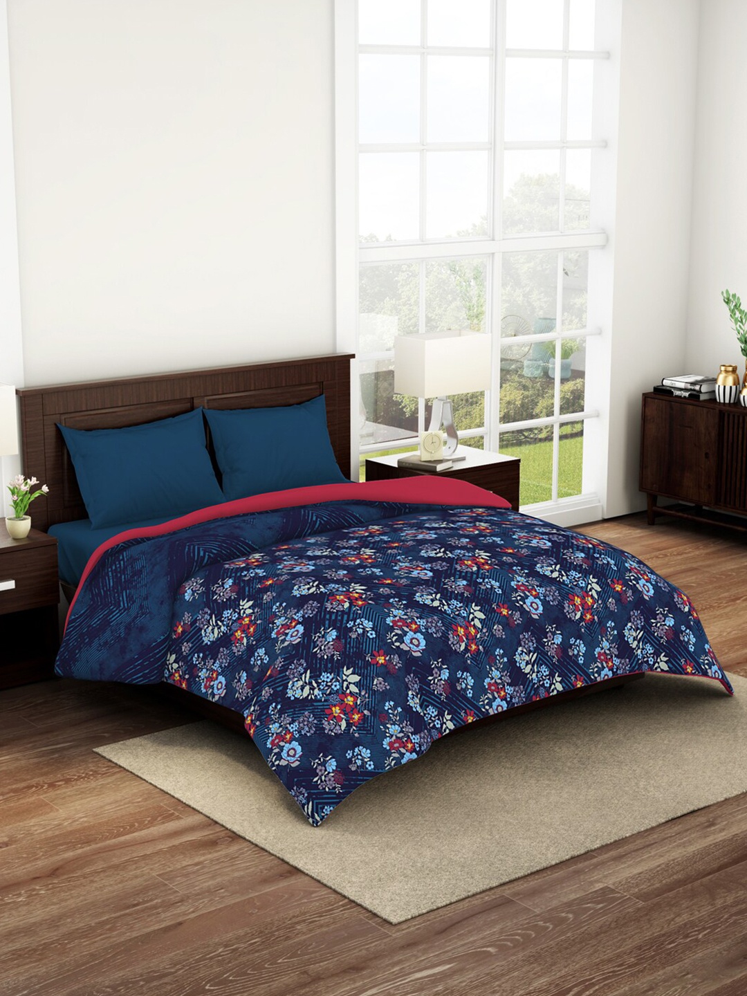 

SPACES Hygro Blue Floral AC Room Pure Cotton 150 GSM Single Bed Quilt