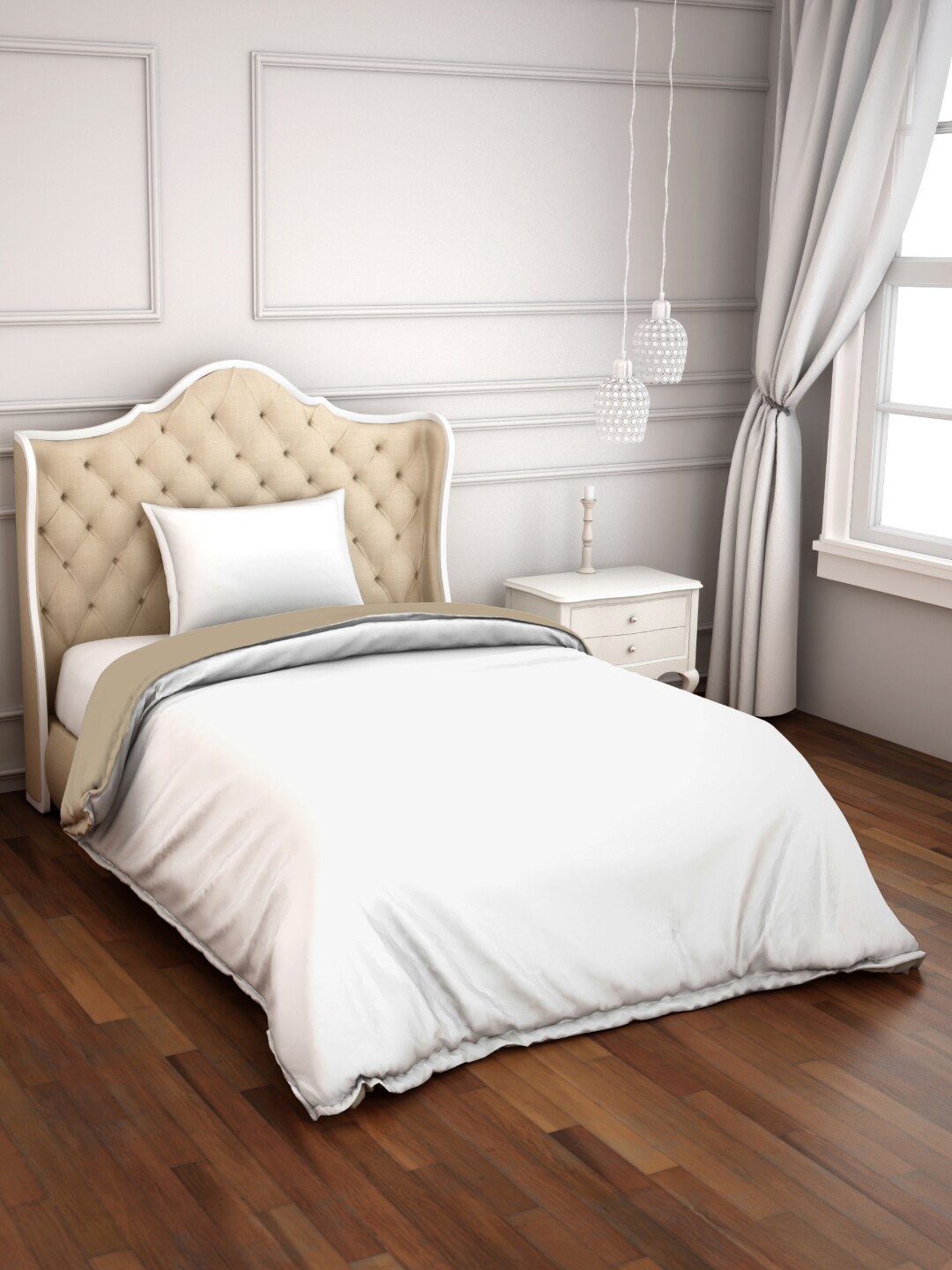 

SPACES Bonica White & Taupe AC Room Pure Cotton 300 GSM Double Bed Quilt