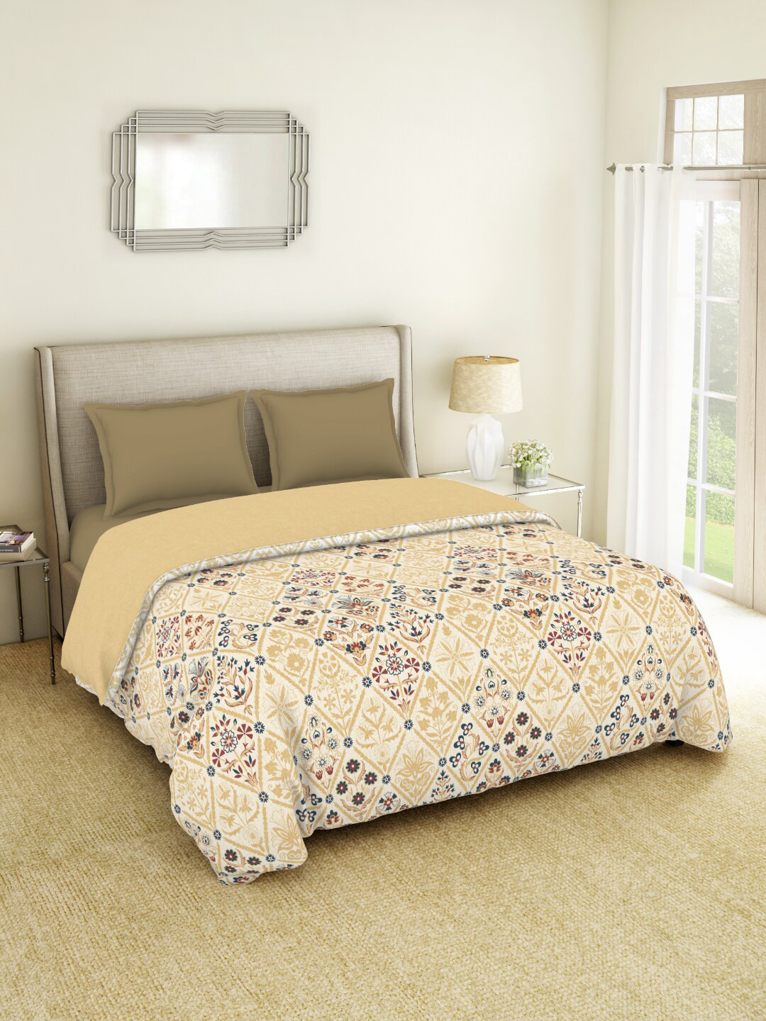 

SPACES Brown & Red Floral Cotton AC Room 210 GSM Double Bed Quilt