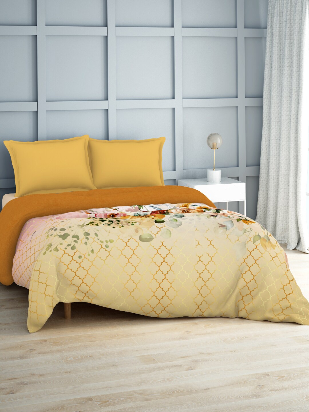 

SPACES Yellow & Pink Floral Cotton AC Room Double Bed Quilt