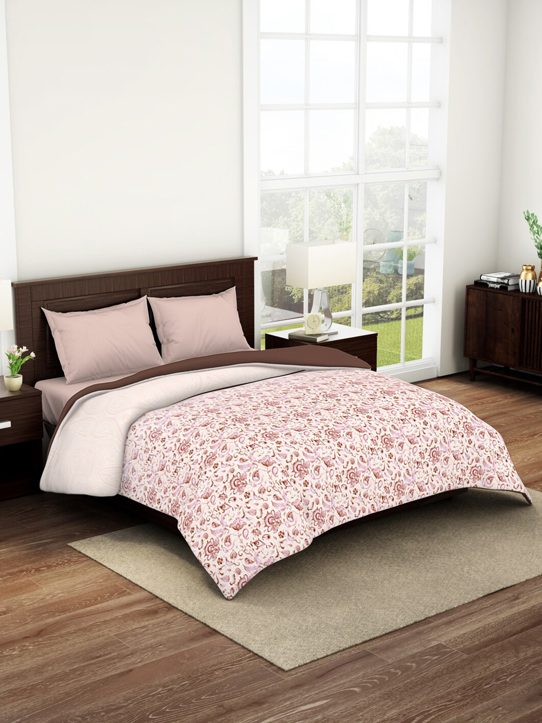 

SPACES Reagalis Pink Floral AC Room 150 GSM Pure Cotton Double Bed Quilt