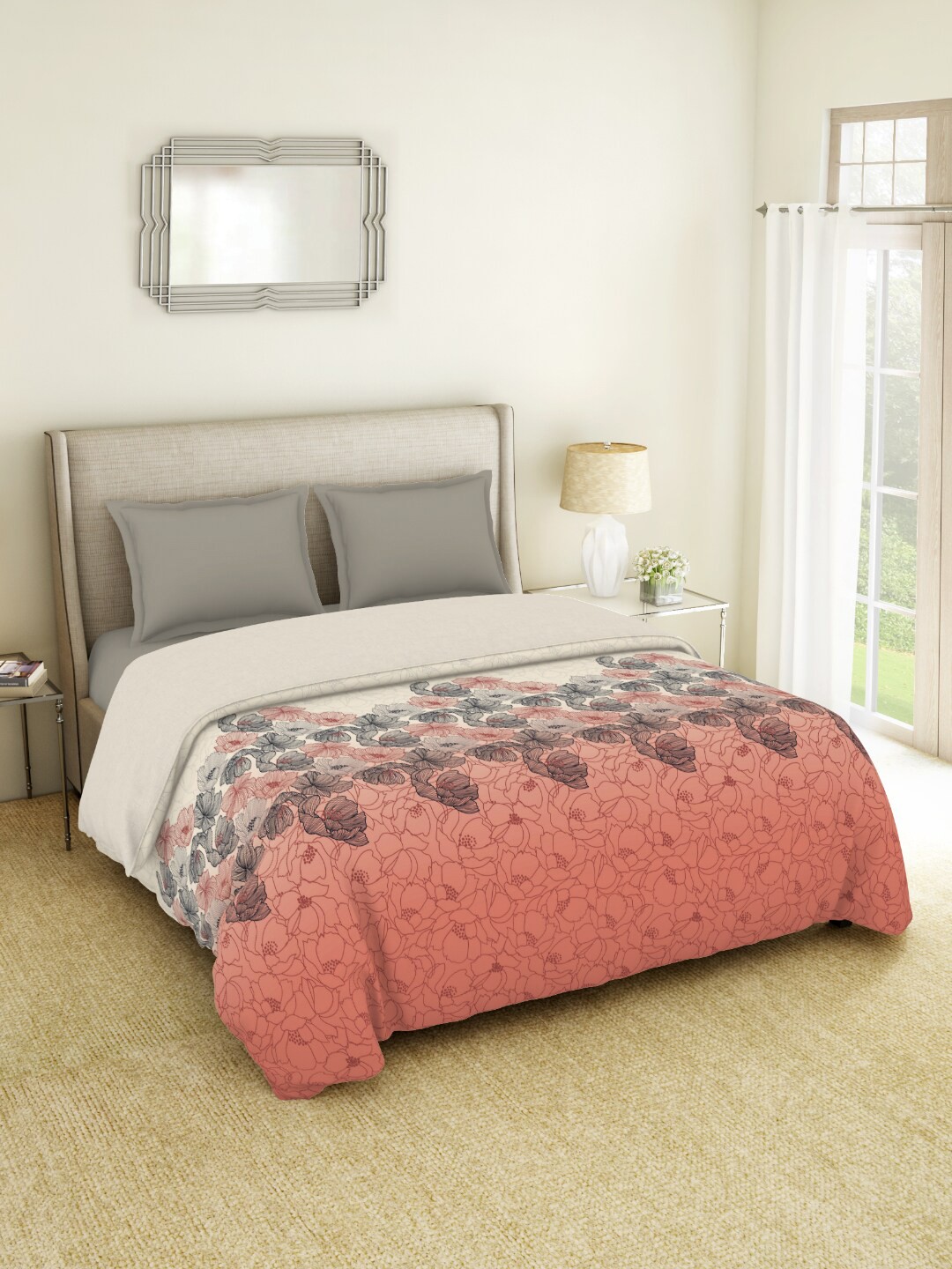 

SPACES Bonica Coral Floral AC Room 210 GSM Pure Cotton Double Bed Quilt