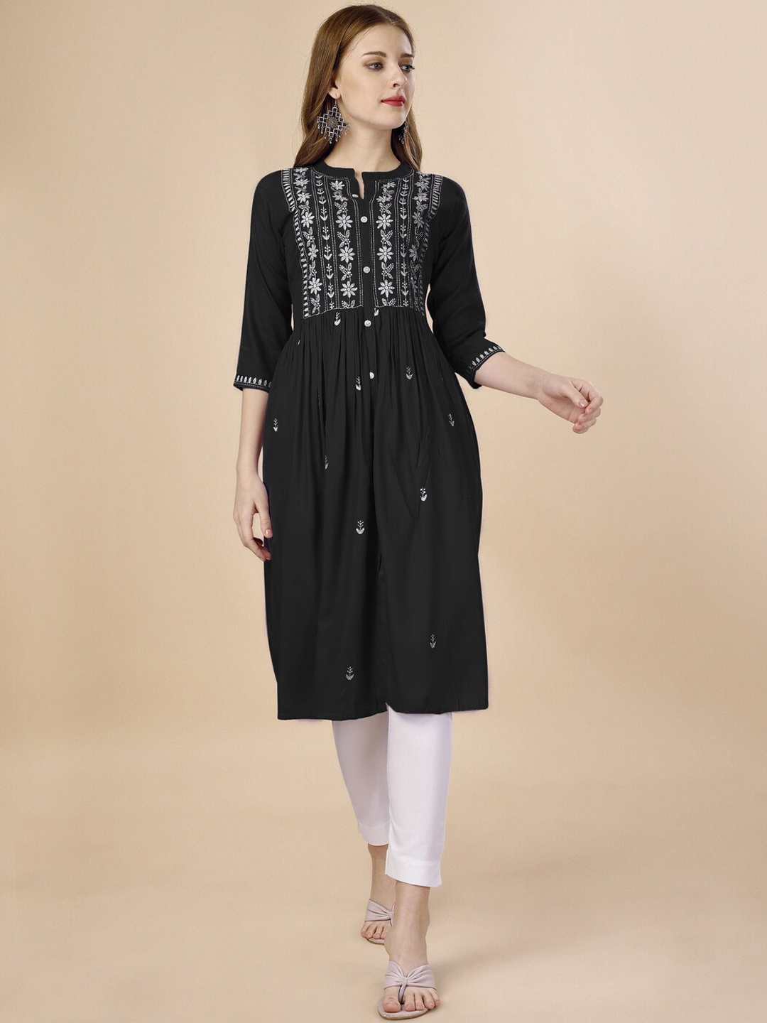 

GOROLY Ethnic Motifs Embroidered Kurta, Black