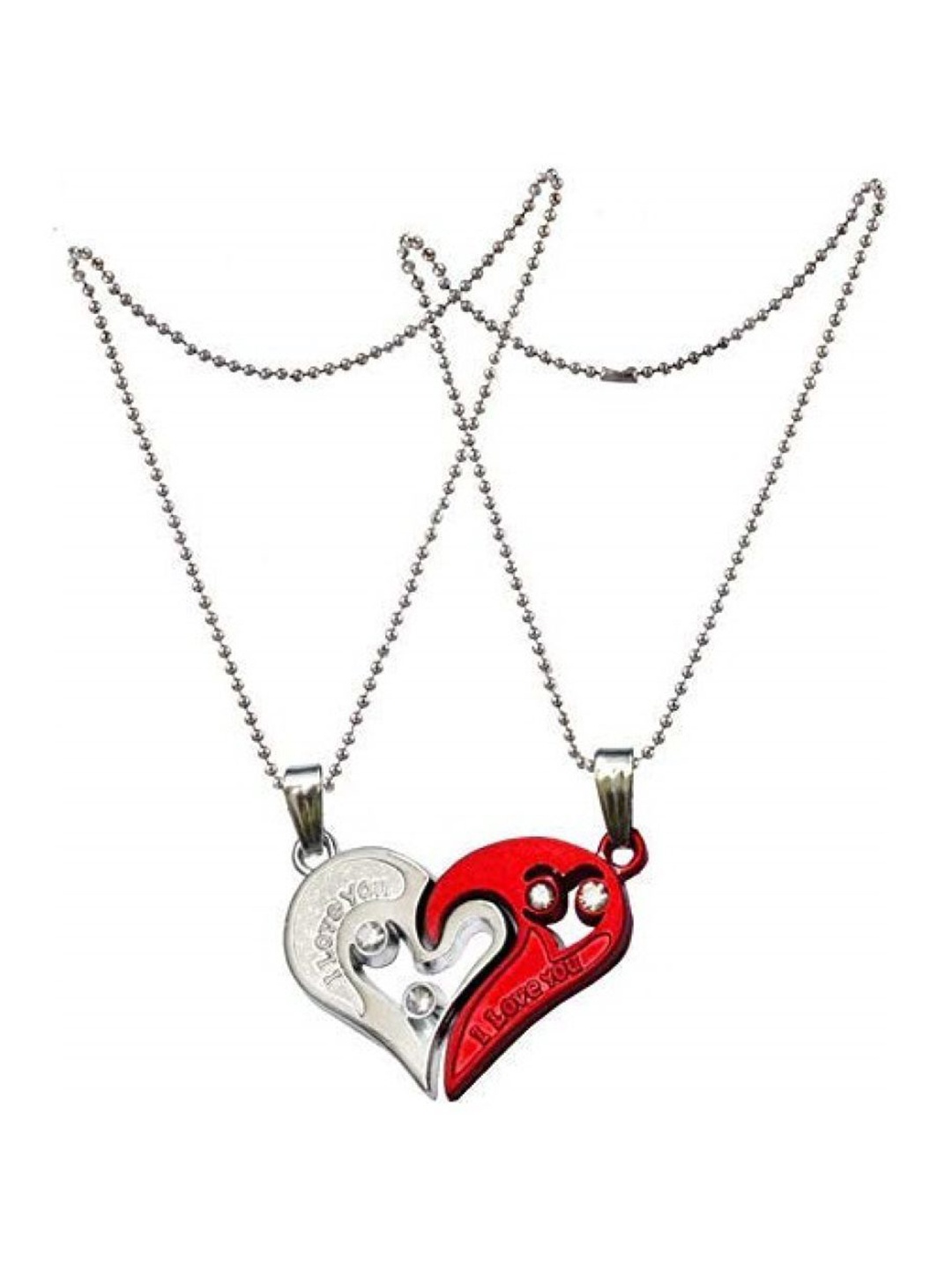 

MEENAZ Unisex Set Of 2 Silver Plated American Diamond Stainless Steel Chains