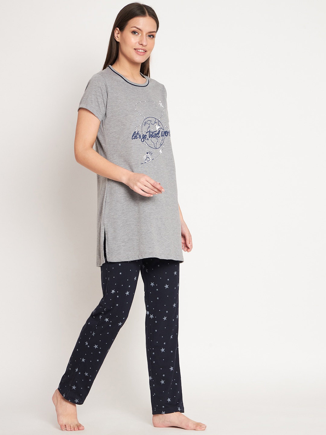 

Bell Paper Women Printed Night suit, Grey