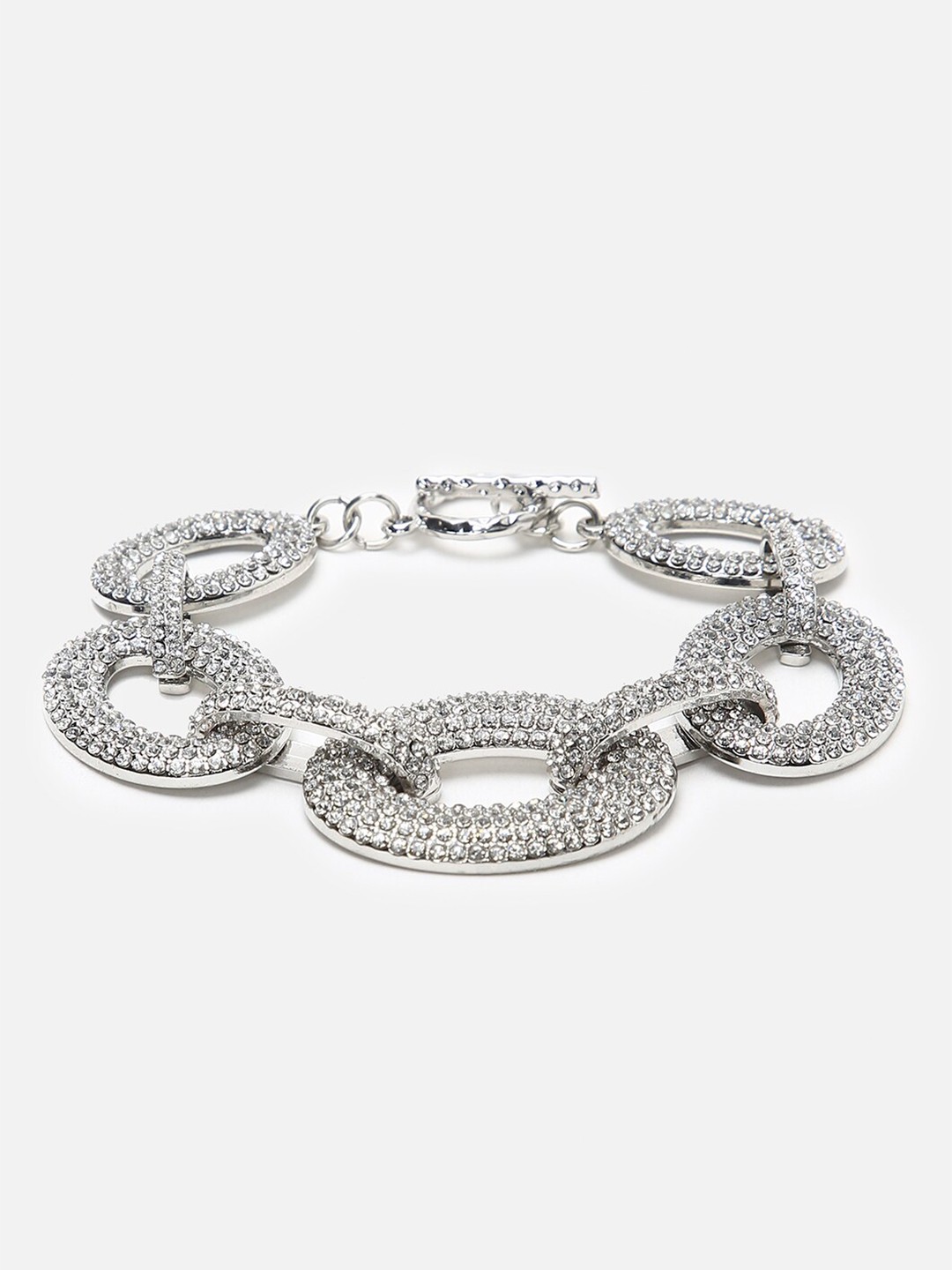 

FOREVER 21 Silver-Toned Stone Studded Silver Link Bracelet