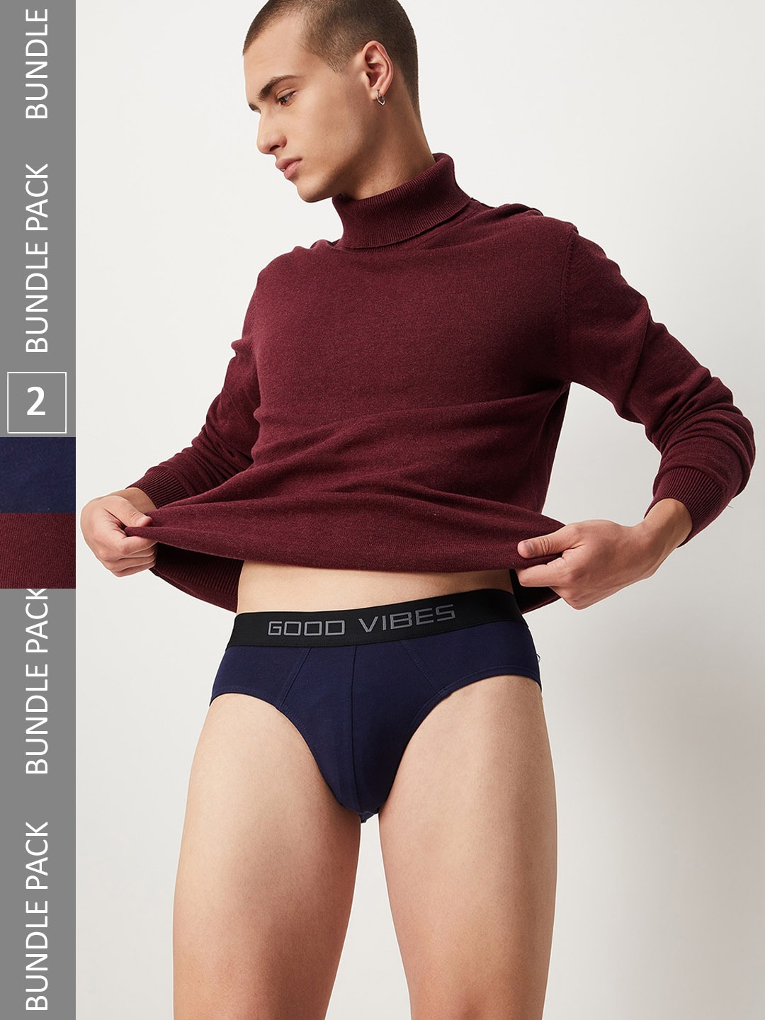 

max Pack of 2 Solid Antibacterial Briefs 1000011447863, Navy blue