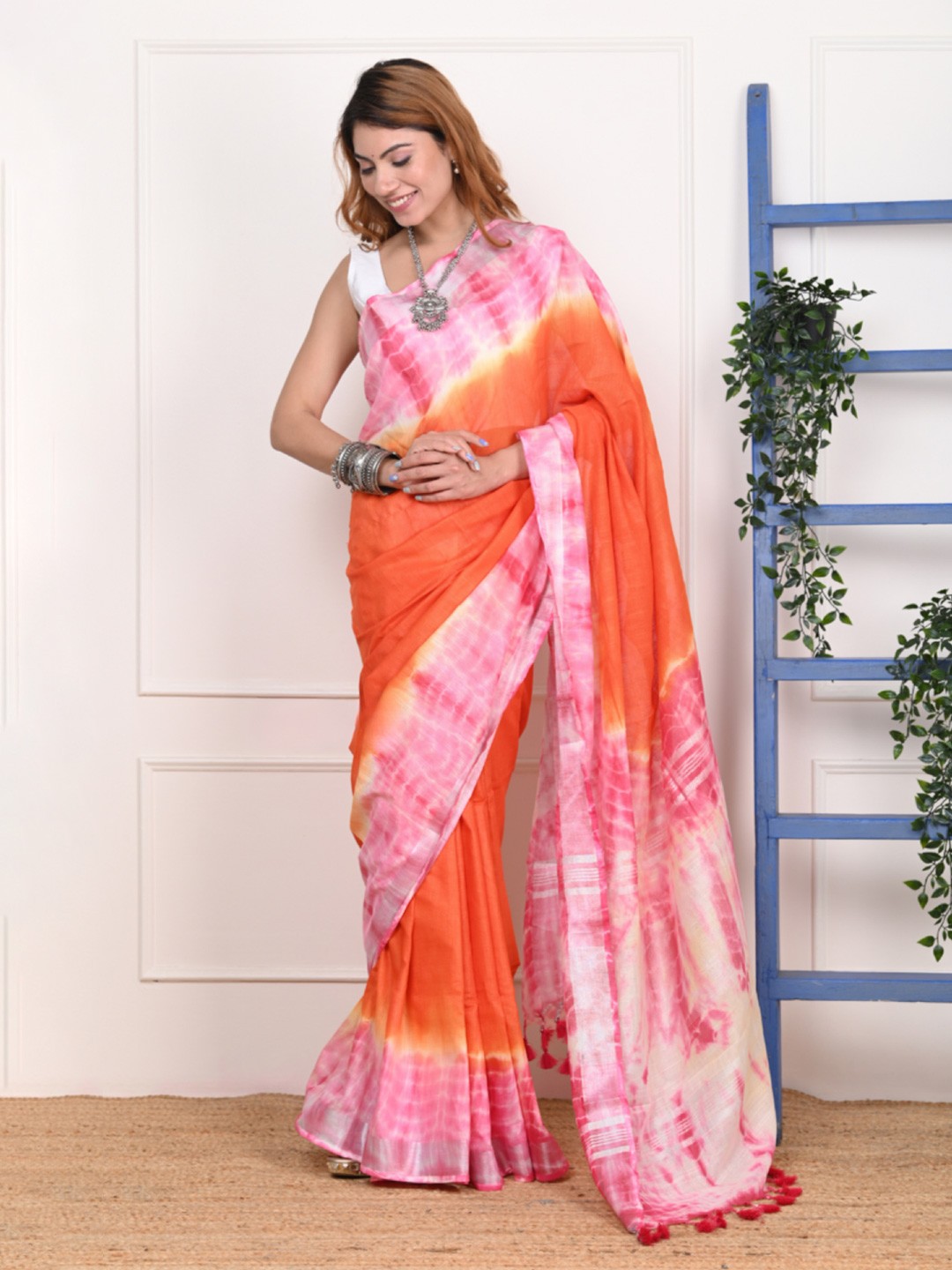 

Very Much Indian Orange & White Tie and Dye Pure Cotton Saree