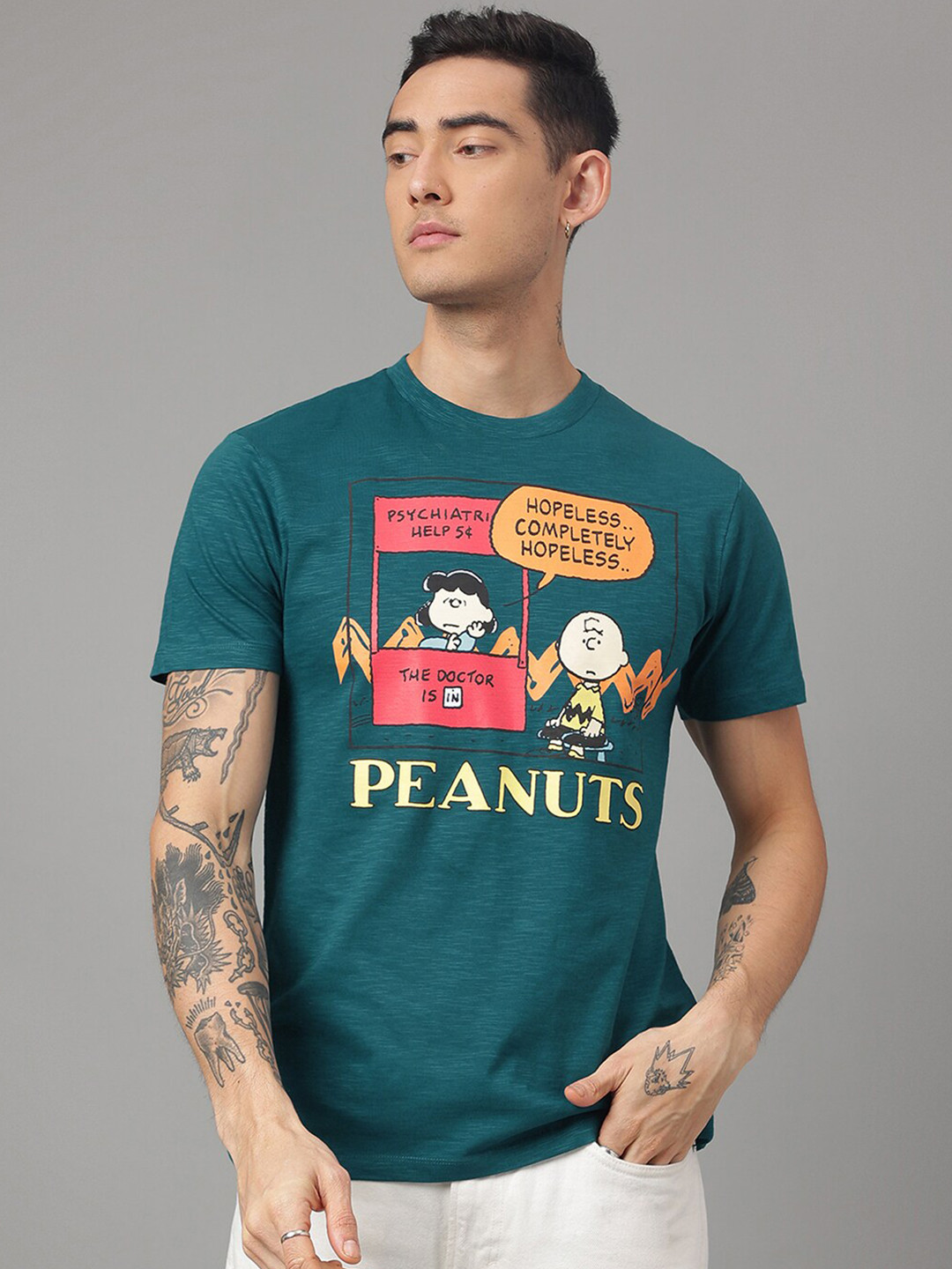 

Free Authority Typography Peanuts Printed Cotton T-Shirt, Blue