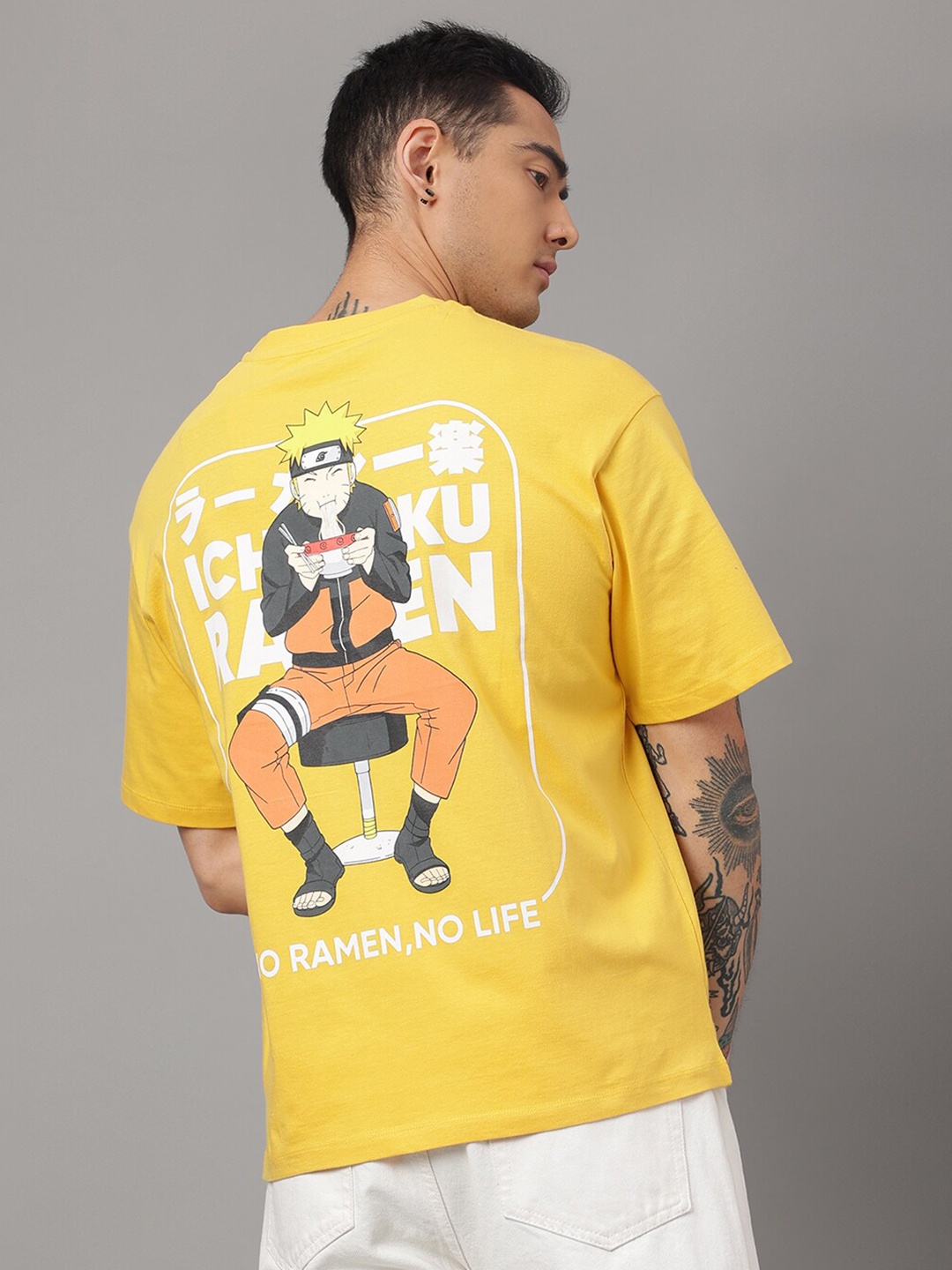 

Free Authority Naruto Front and Back Printed Round Neck Oversized T-shirt, Yellow