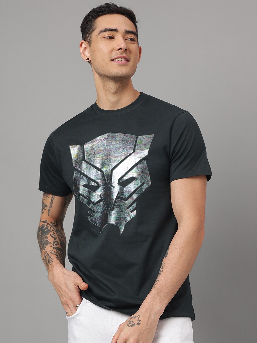 

Free Authority Black Panther Printed Cotton T-Shirt, Green