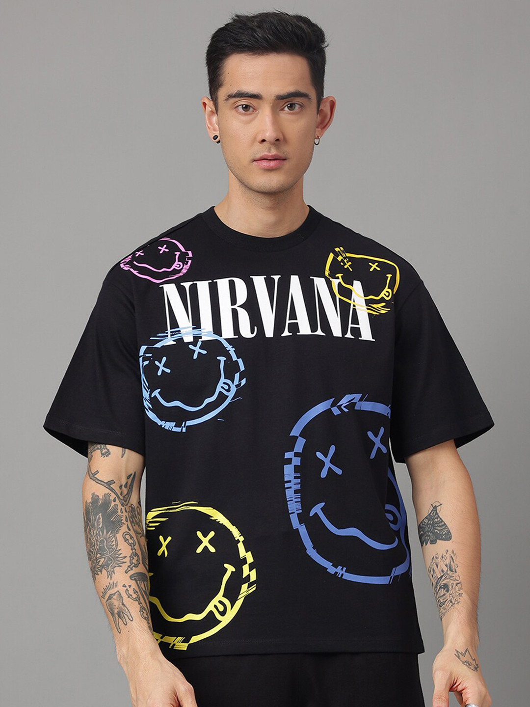 

Free Authority Nirvana Printed Round Neck Loose Fit T-shirt, Black