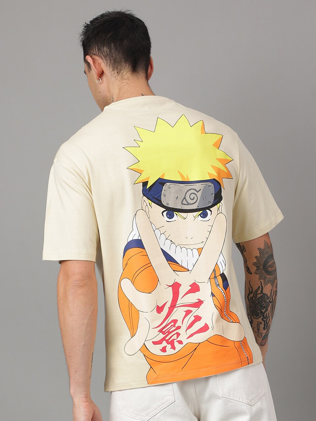 

Free Authority Naruto Front and Back Printed Round Neck Loose Fit T-shirt, Beige
