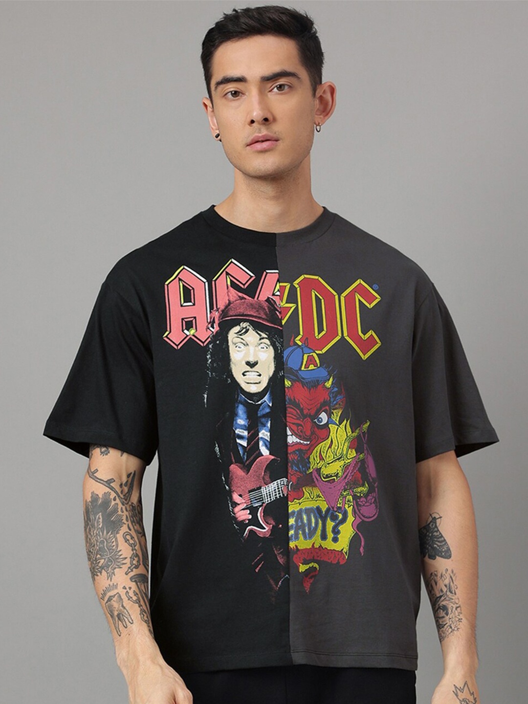 

Free Authority Oversized ACDC Printed Round Neck T-shirt, Black
