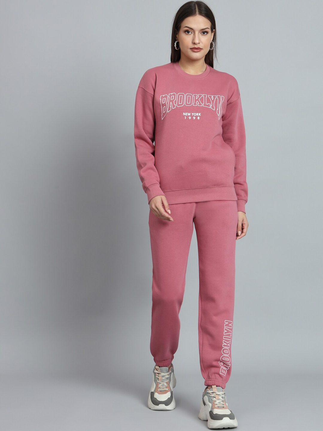 

ANTI CULTURE Typography Printed Fleece Tracksuits, Pink