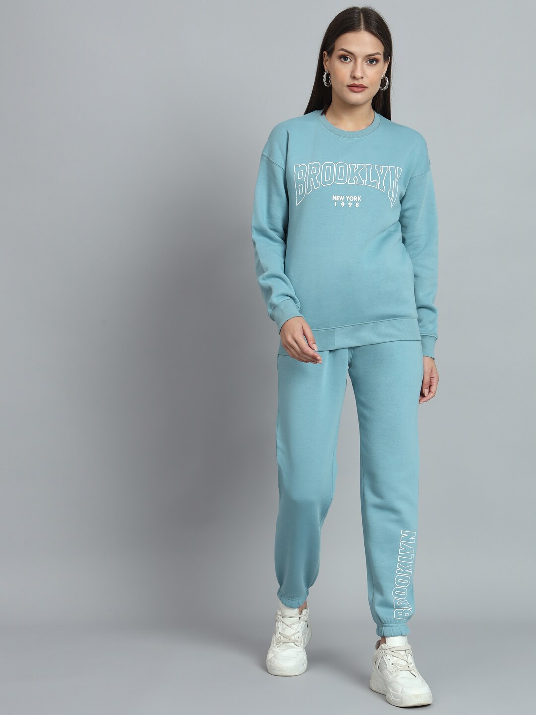 

ANTI CULTURE Typography Printed Fleece Tracksuits, Blue