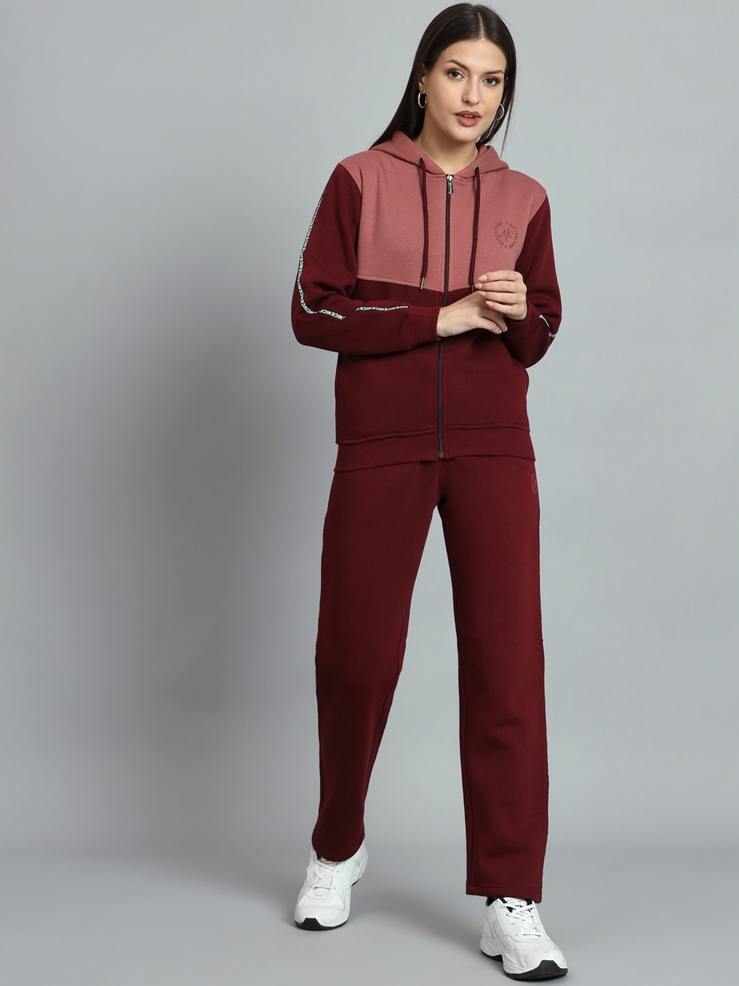 

ANTI CULTURE Colourblocked Hooded Sports Tracksuit, Burgundy