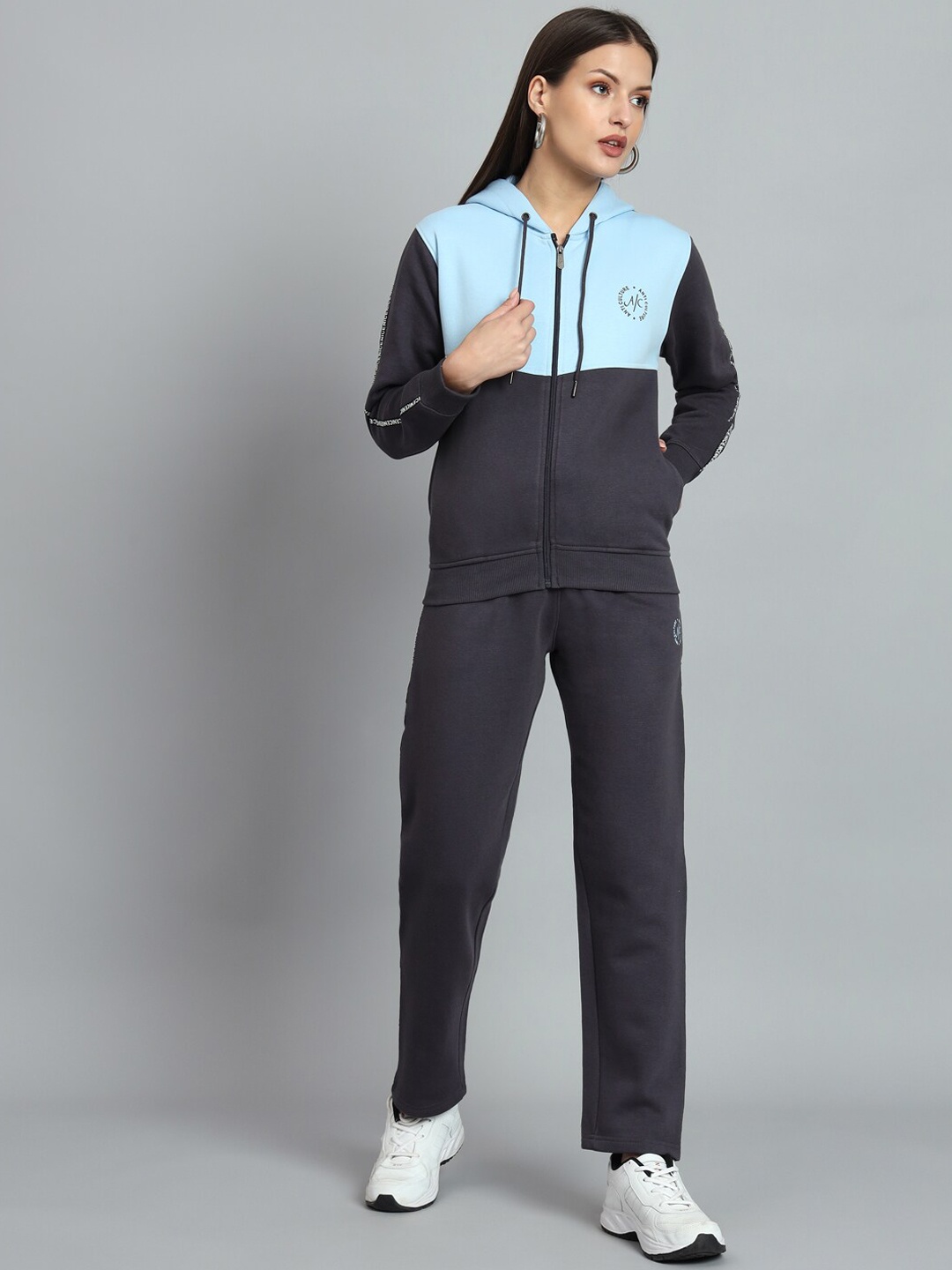 

ANTI CULTURE Colourblocked Hooded Fleece Sports Tracksuits, Grey melange