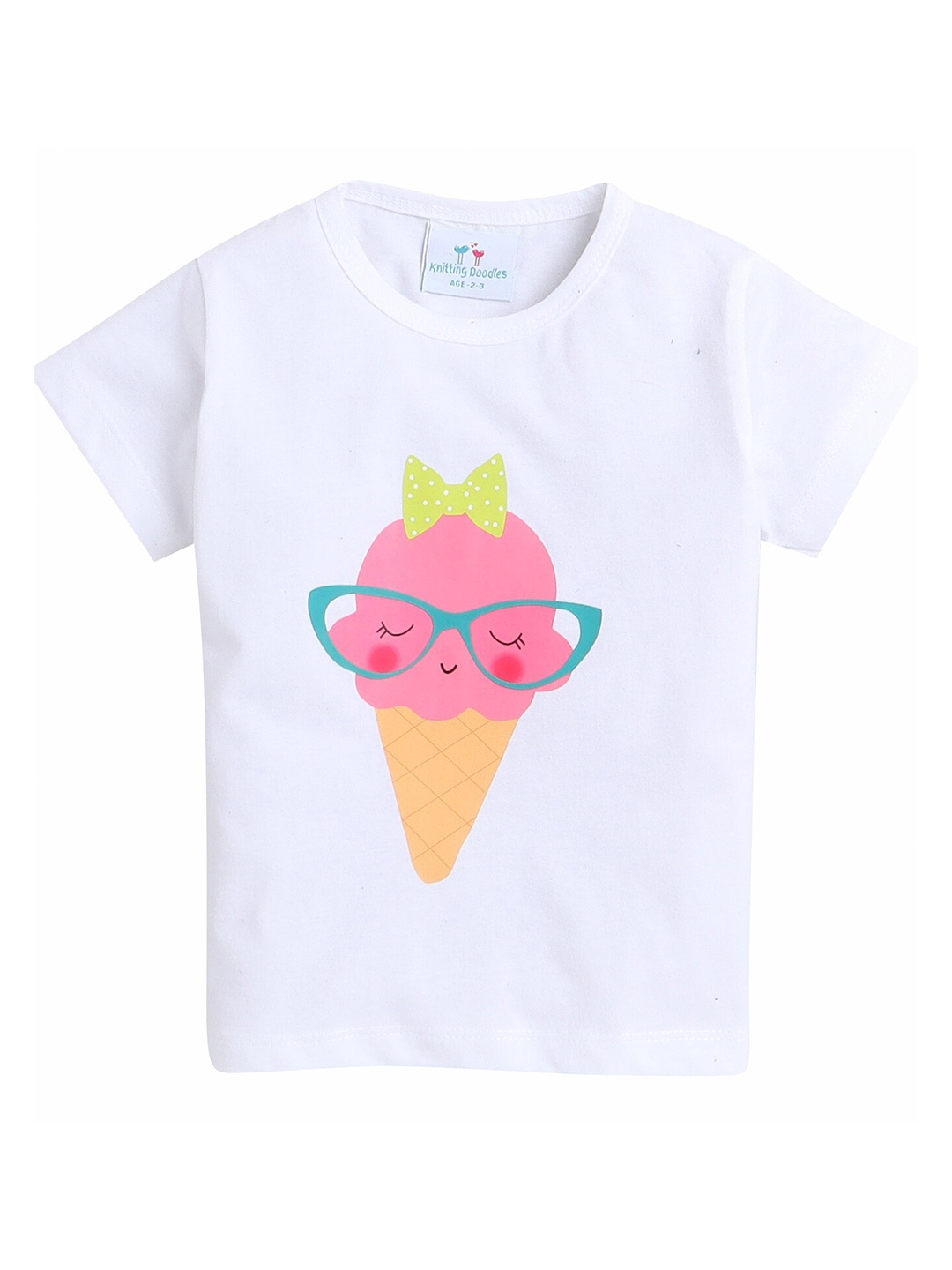 

Knitting Doodles Girls Graphic Printed Cotton T-shirt, White