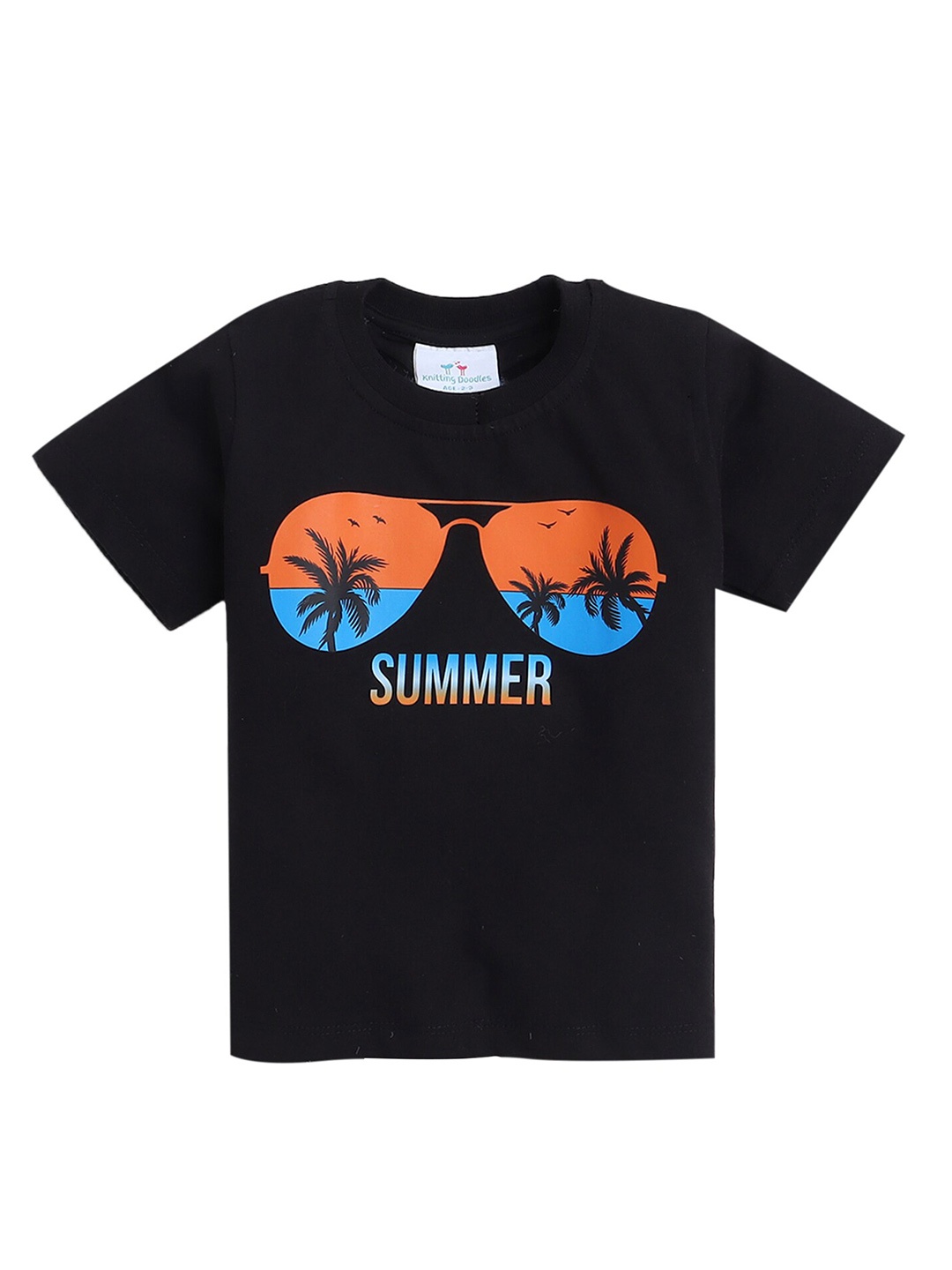 

Knitting Doodles Boys Graphic Printed Cotton T-shirt, Black
