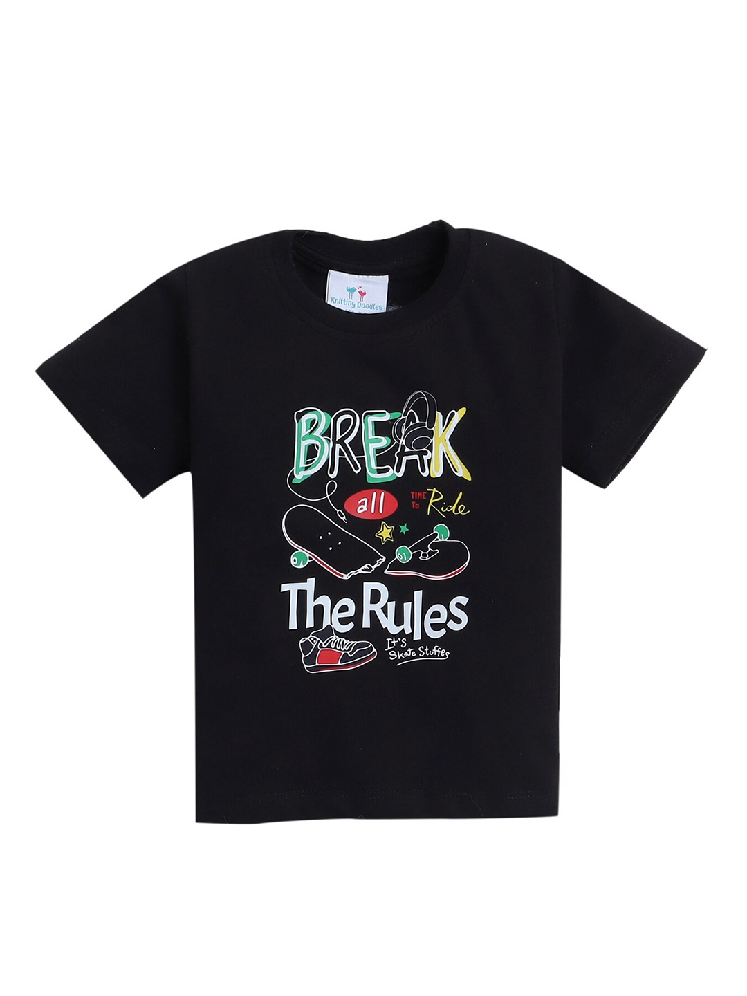 

Knitting Doodles Boys Typography Printed Cotton T-shirt, Black