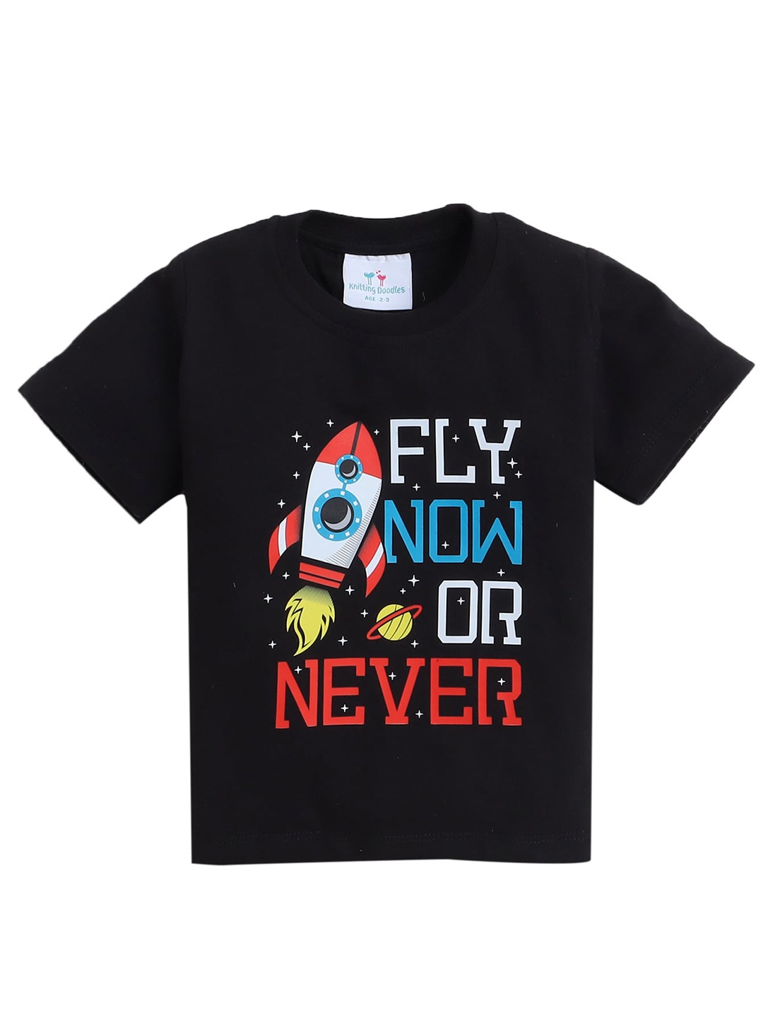 

Knitting Doodles Boys Typography Printed Cotton T-shirt, Black