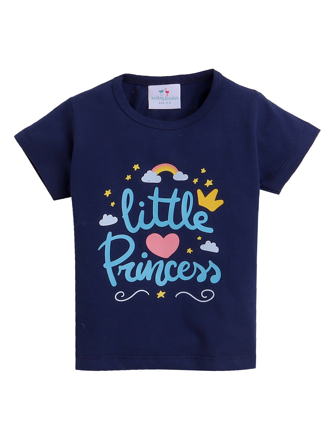 

Knitting Doodles Girls Typography Printed Cotton T-shirt, Blue
