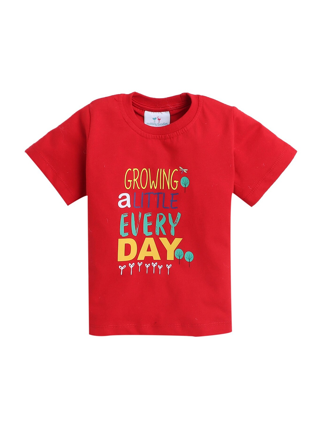 

Knitting Doodles Boys Typography Printed Round Neck Regular Fit Cotton T-Shirt, Red