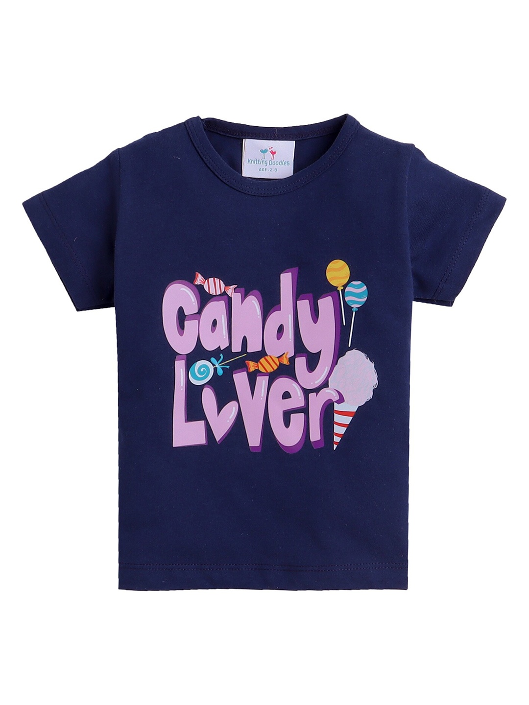 

Knitting Doodles Girls Typography Printed Round Neck Regular Fit Cotton T-Shirt, Blue