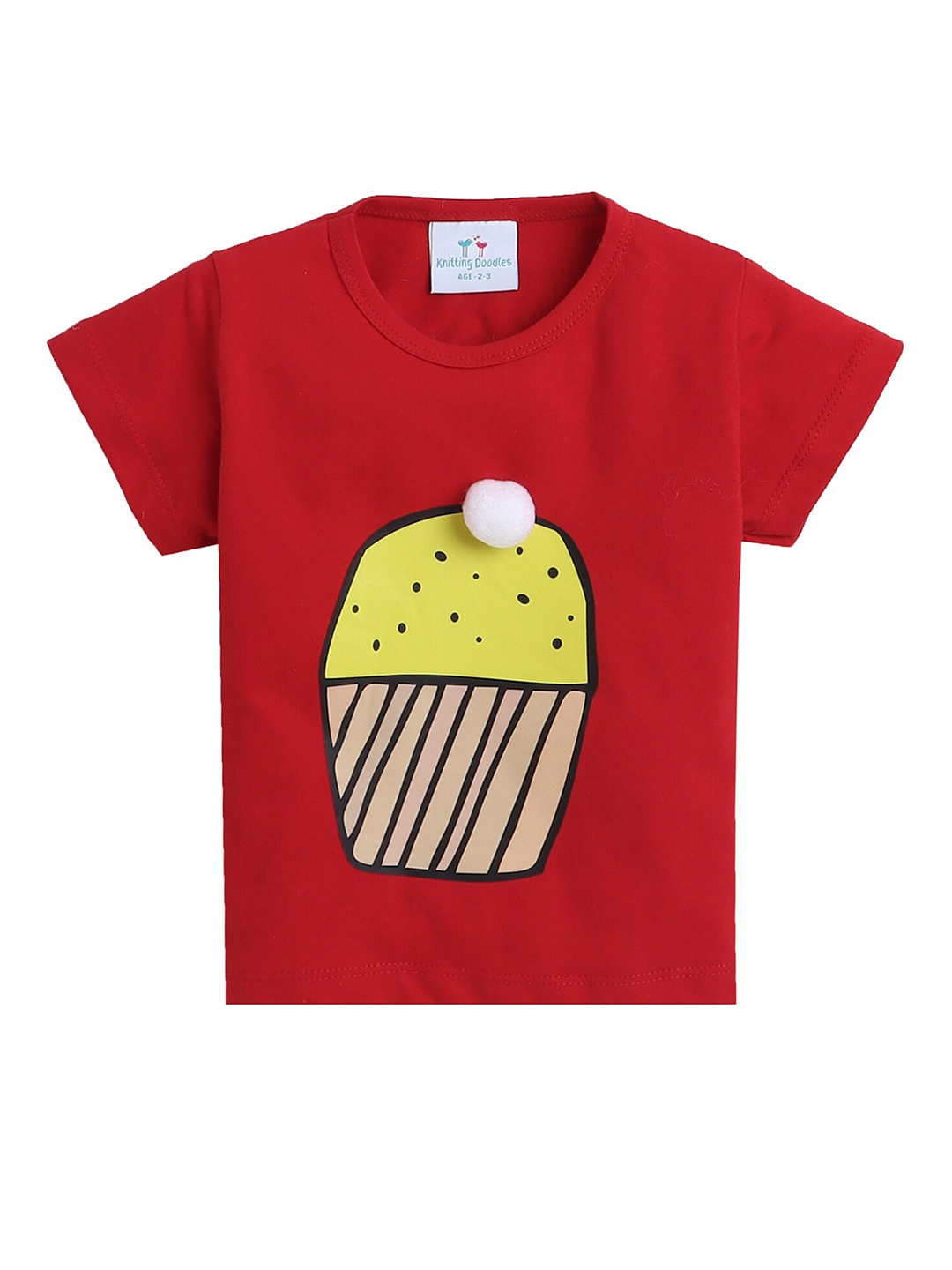 Knitting Doodles Girl Graphic Printed Round Neck Regular Fit Cotton T-Shirt, Red