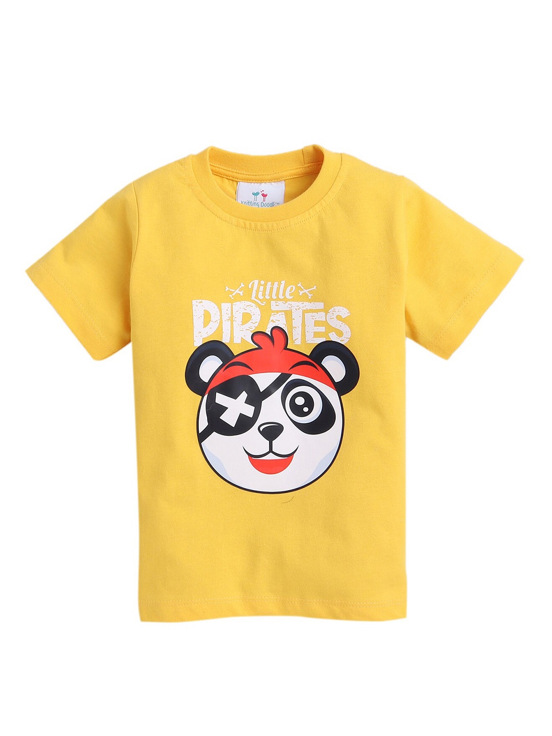 

Knitting Doodles Boys Little Pirate Panda Printed Round Neck Regular Fit Cotton T-Shirt, Yellow