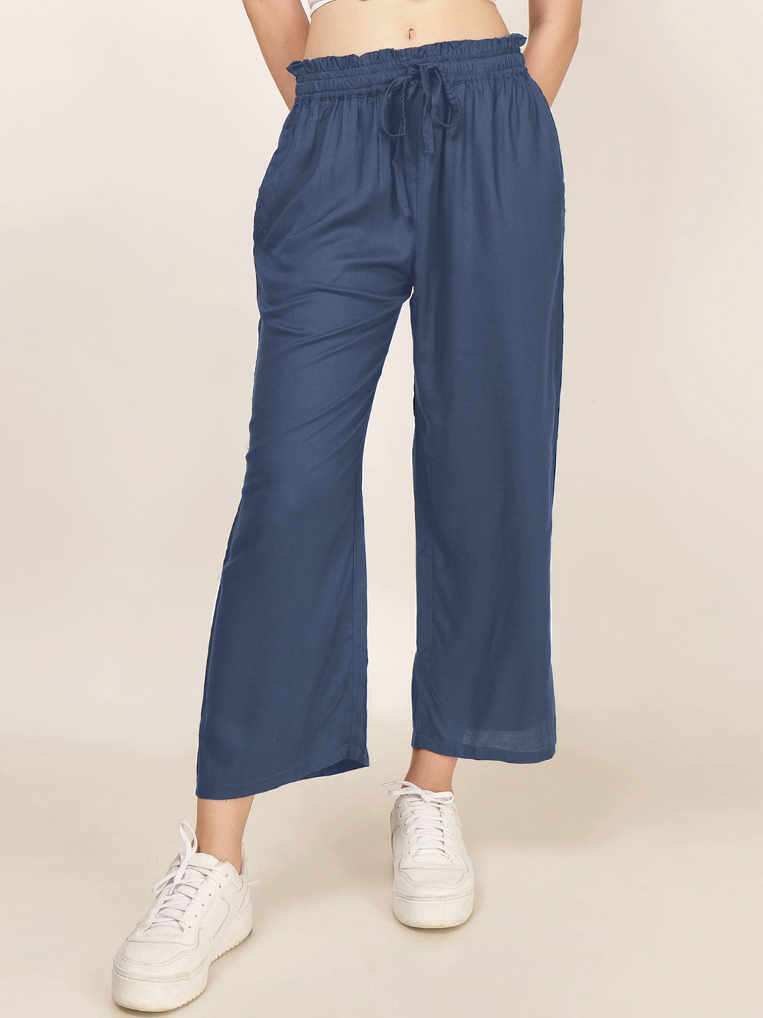 

PATRORNA Women Smart Mid-Rise Plain Casual Parallel Trousers, Grey